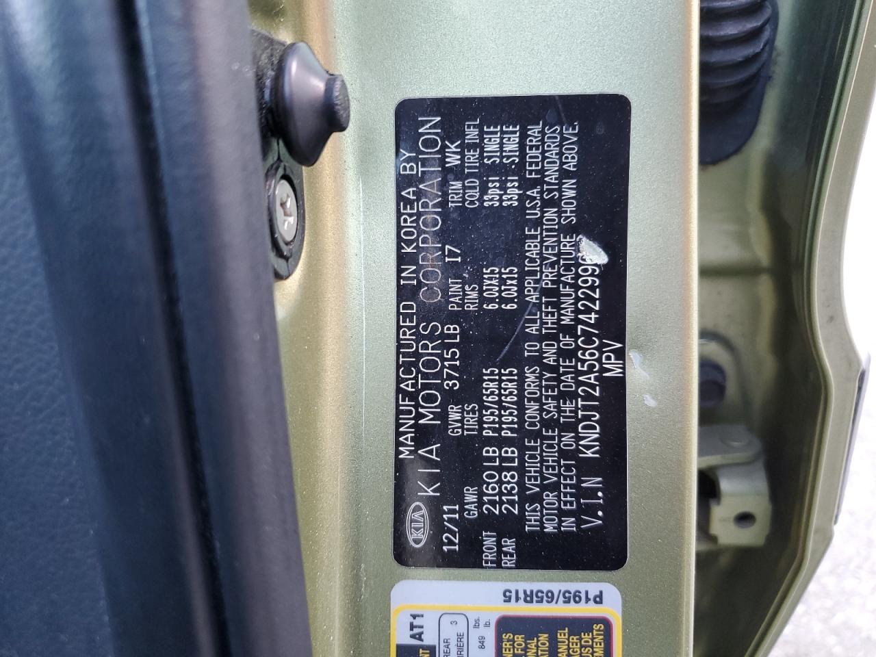 2012 Kia Soul VIN: KNDJT2A56C7422996 Lot: 60839774