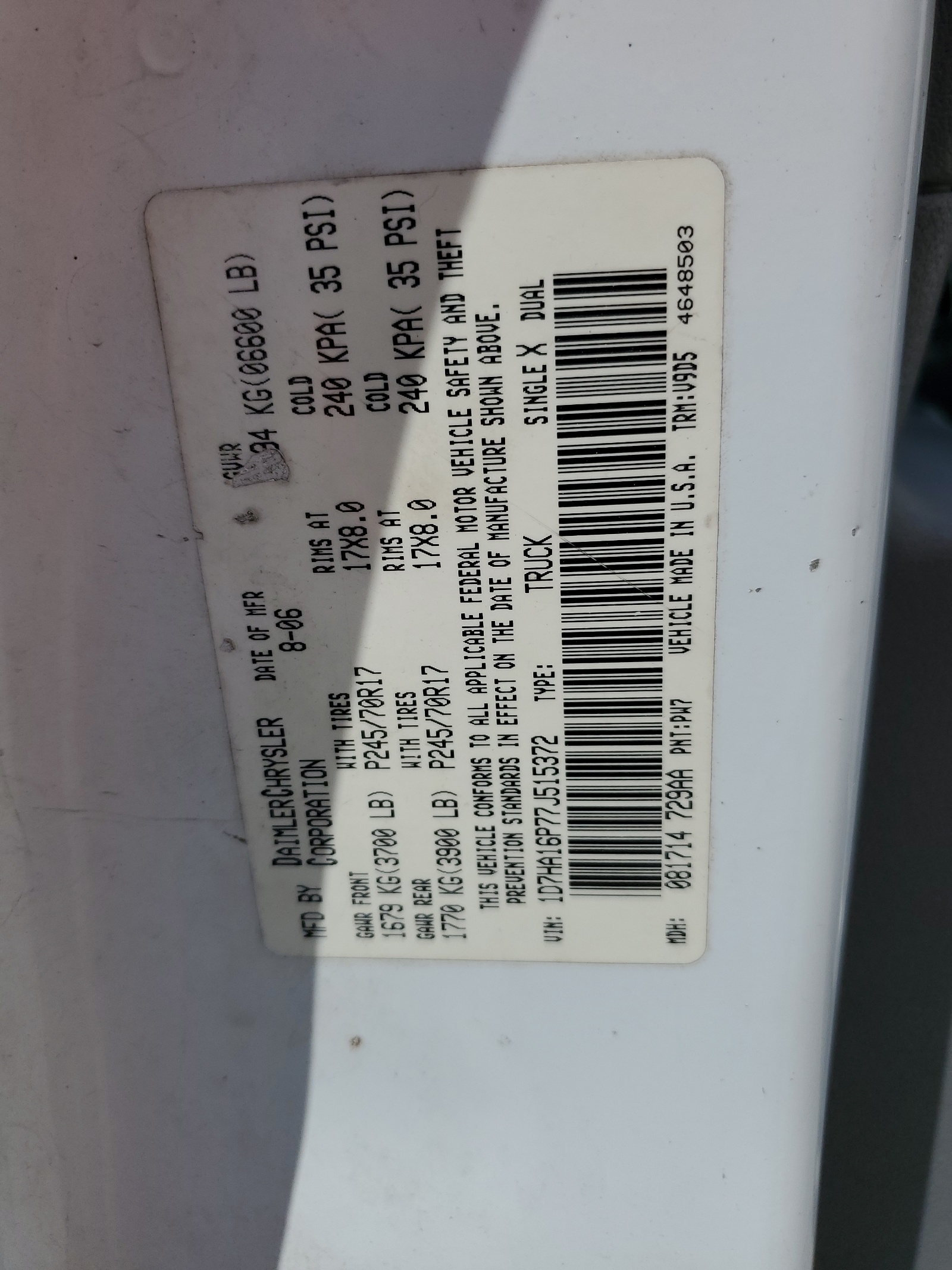 1D7HA16P77J515372 2007 Dodge Ram 1500 St