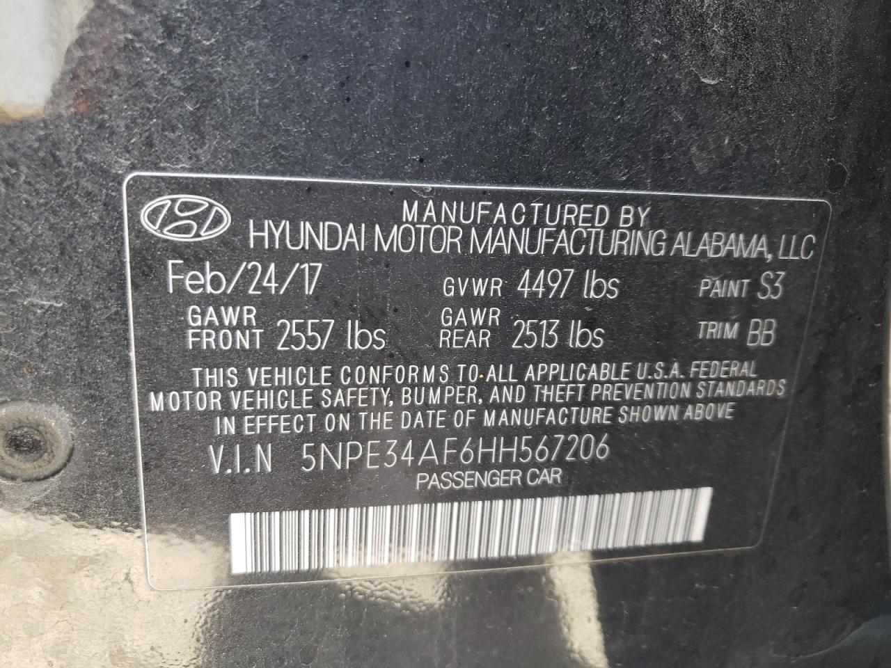 5NPE34AF6HH567206 2017 Hyundai Sonata Sport