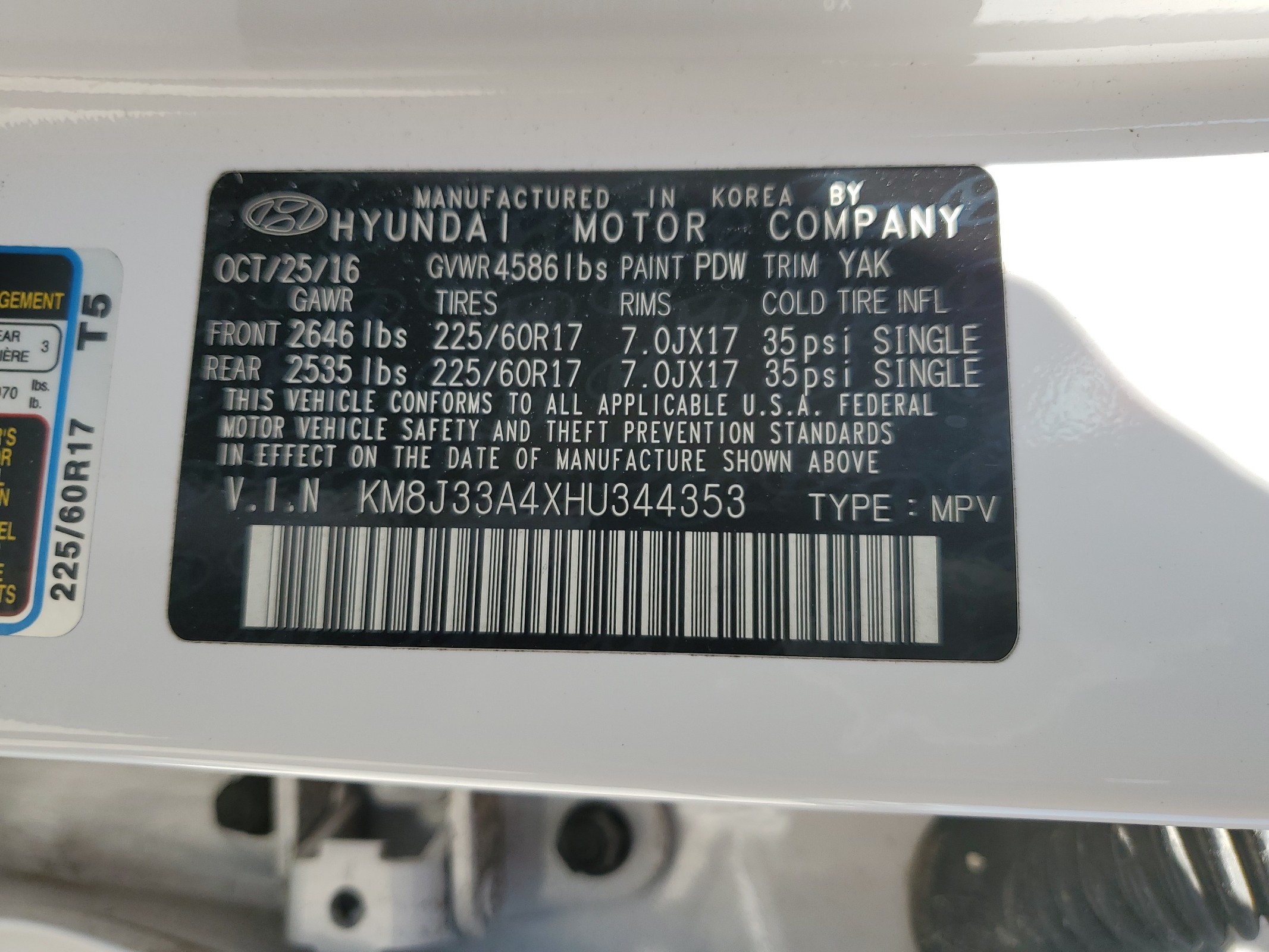 KM8J33A4XHU344353 2017 Hyundai Tucson Limited