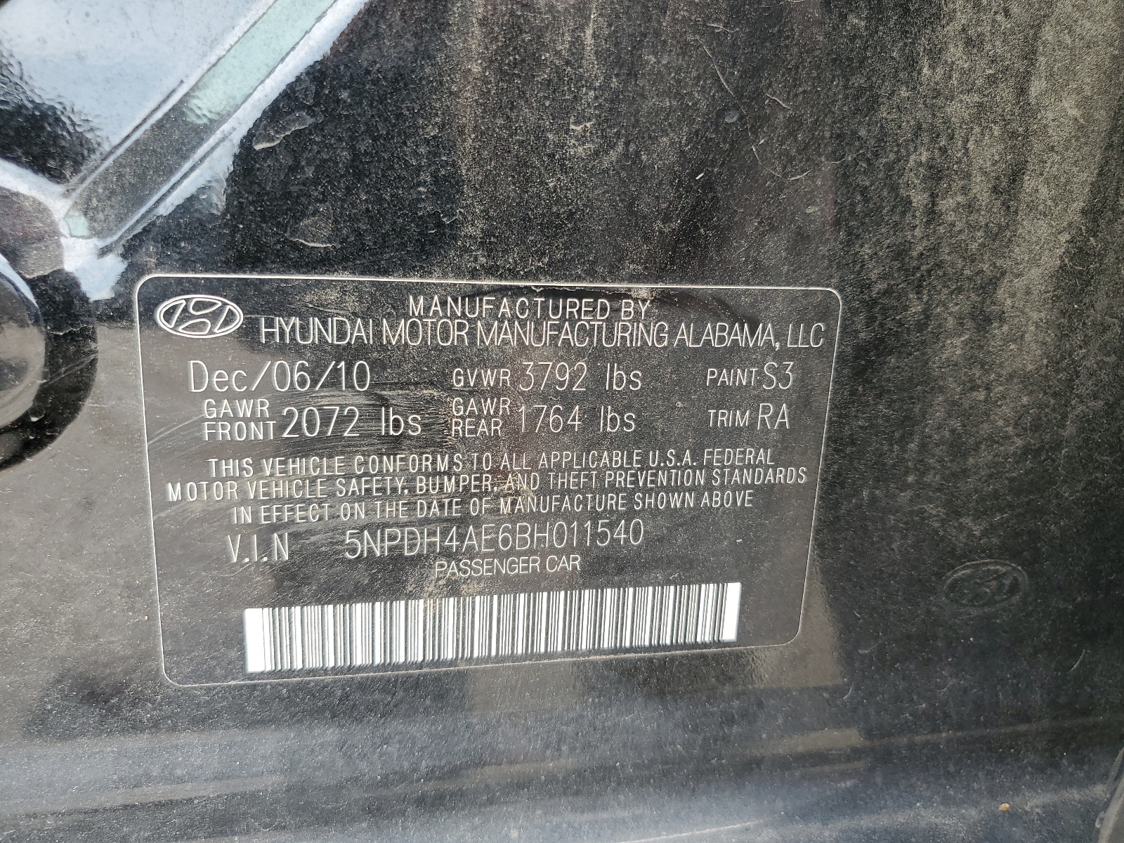 5NPDH4AE6BH011540 2011 Hyundai Elantra Gls