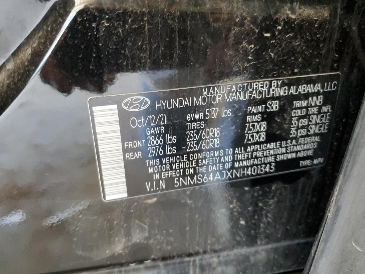 2022 Hyundai Santa Fe Sel VIN: 5NMS64AJXNH401343 Lot: 61031134