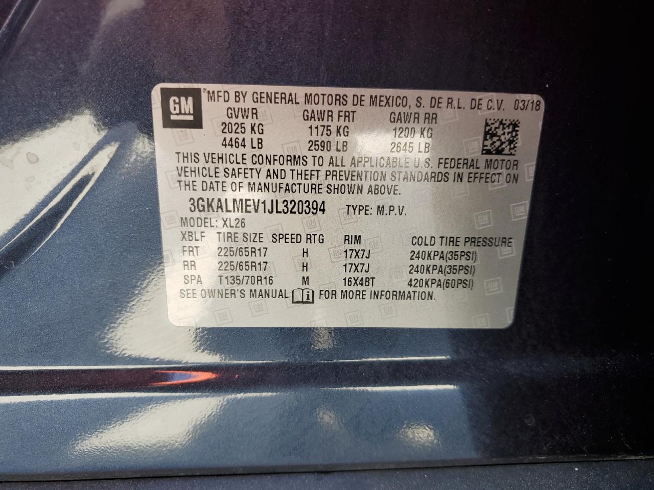 2018 GMC Terrain Sle VIN: 3GKALMEV1JL320394 Lot: 58478304