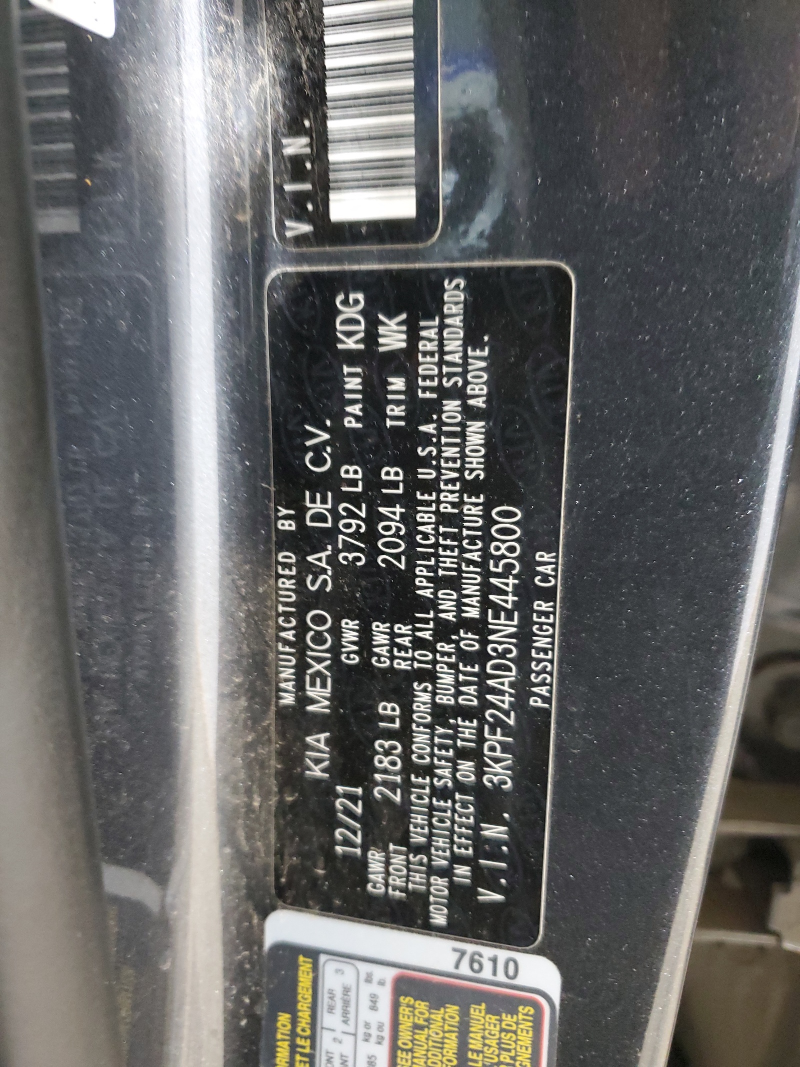 3KPF24AD3NE445800 2022 Kia Forte Fe