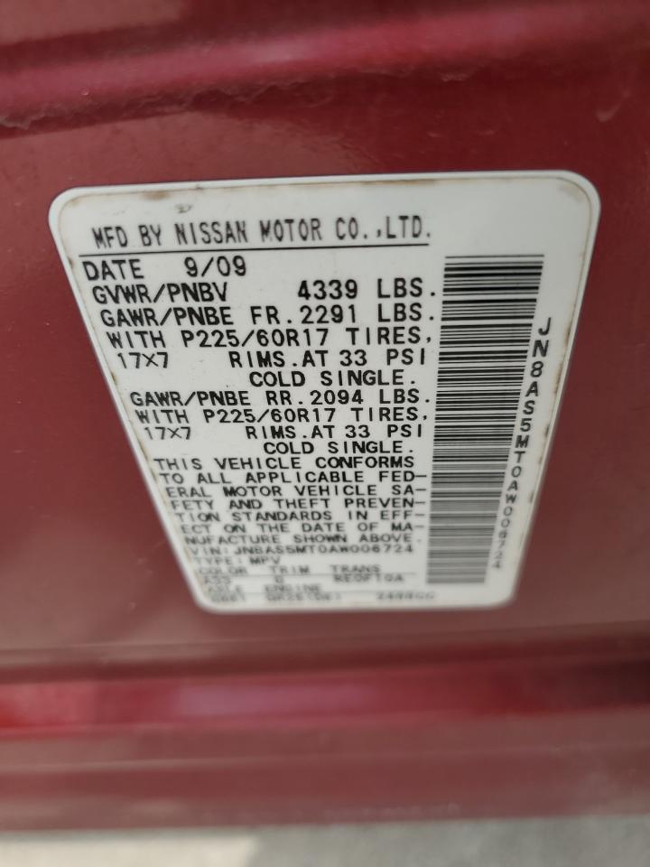 2010 Nissan Rogue S VIN: JN8AS5MT0AW006724 Lot: 60413264