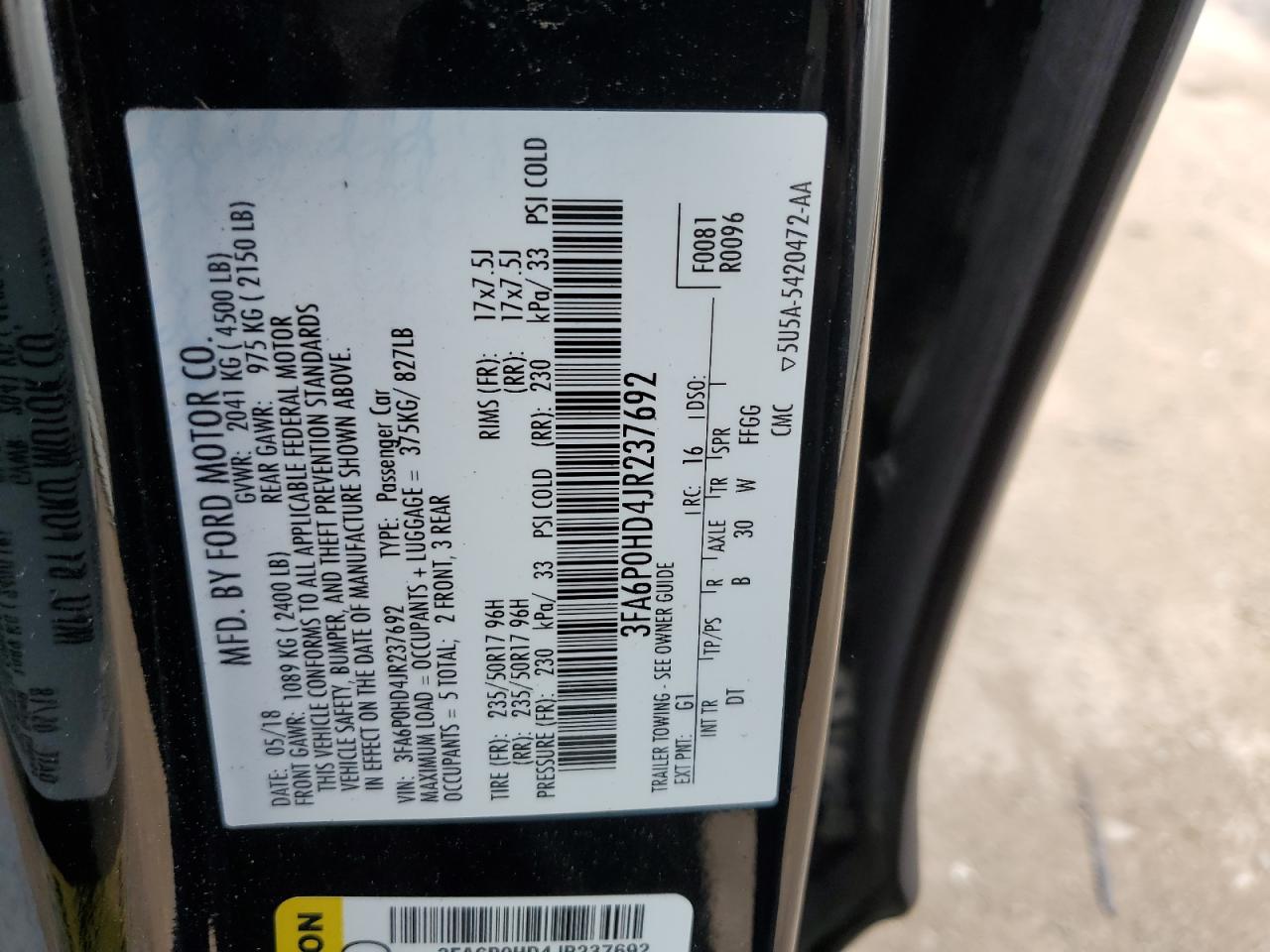 3FA6P0HD4JR237692 2018 FORD FUSION - Image 14