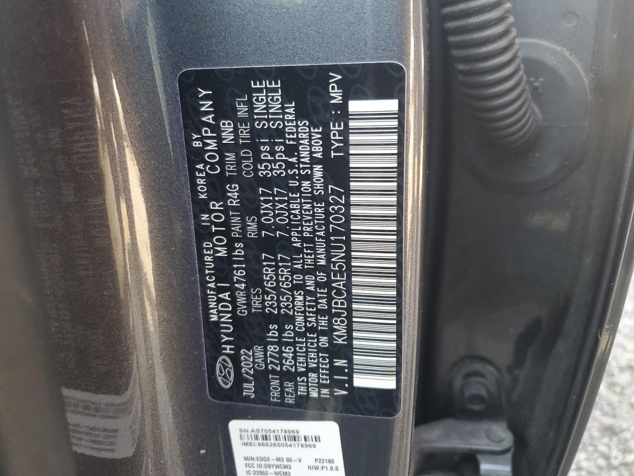 2022 Hyundai Tucson Sel VIN: KM8JBCAE5NU170327 Lot: 57734964