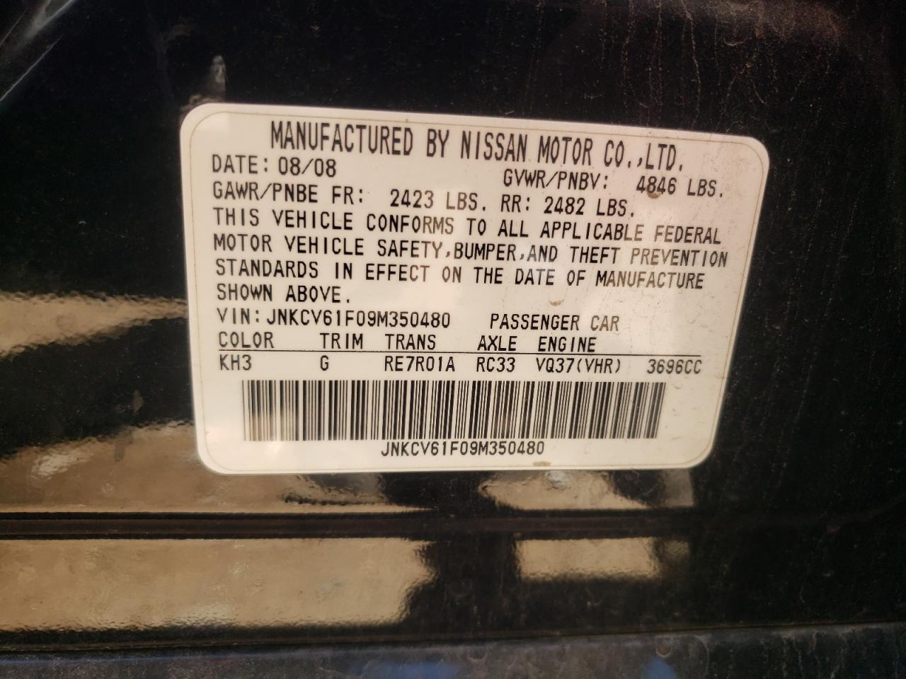 JNKCV61F09M350480 2009 Infiniti G37