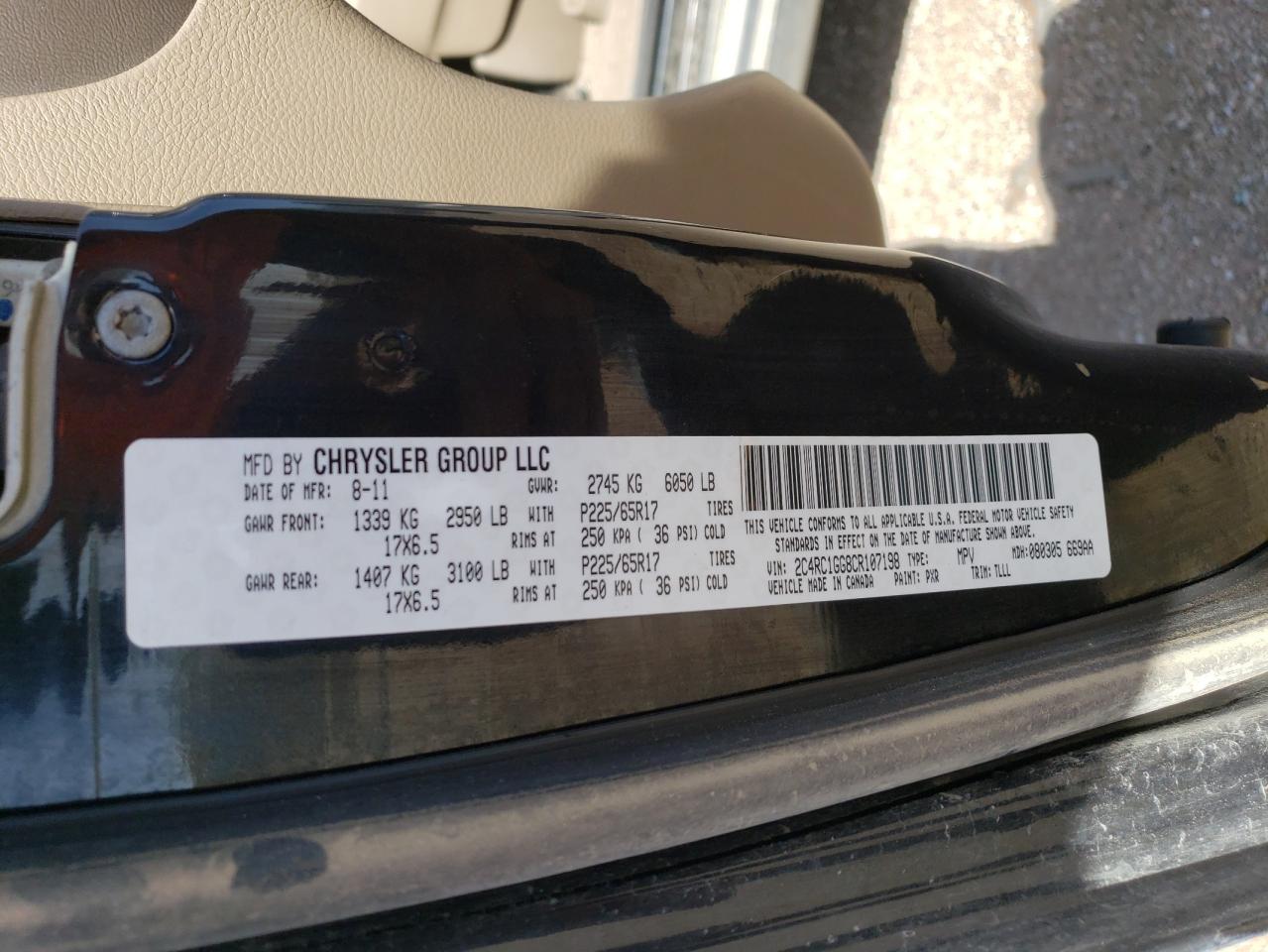 2012 Chrysler Town & Country Limited VIN: 2C4RC1GG8CR107198 Lot: 58228814