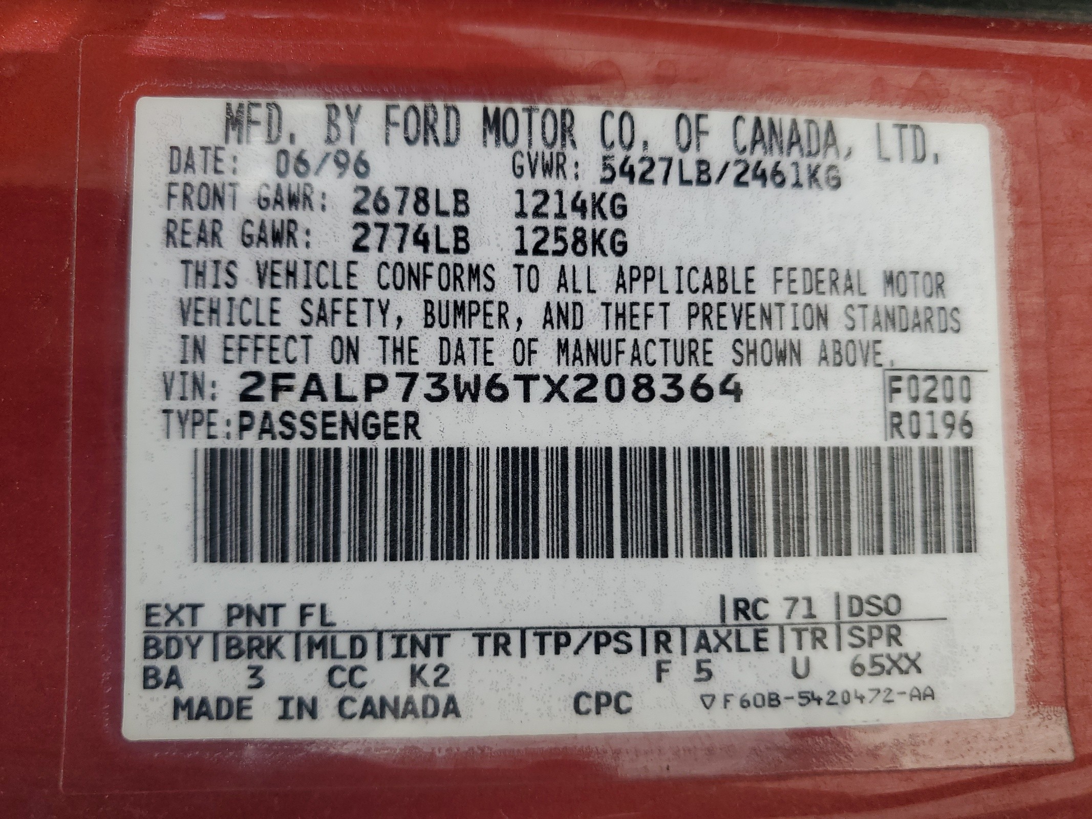 2FALP73W6TX208364 1996 Ford Crown Victoria