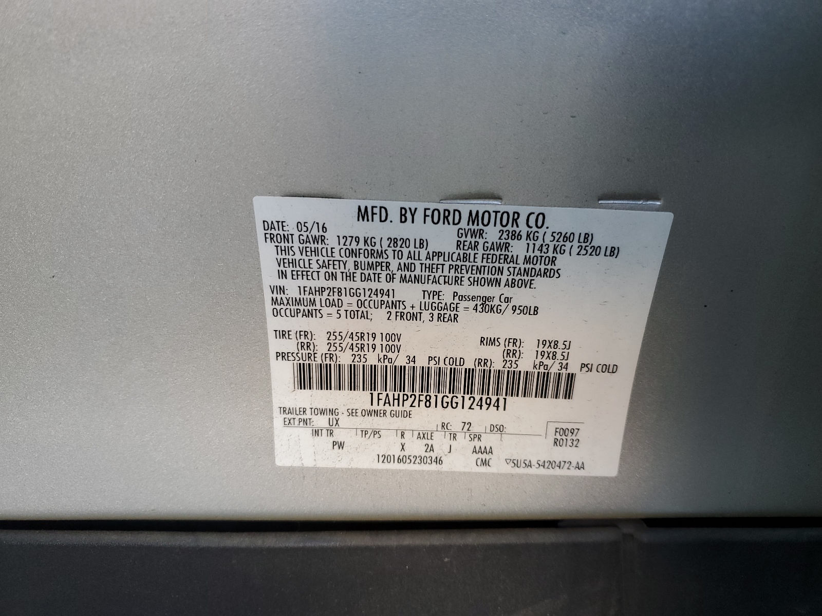 1FAHP2F81GG124941 2016 Ford Taurus Limited