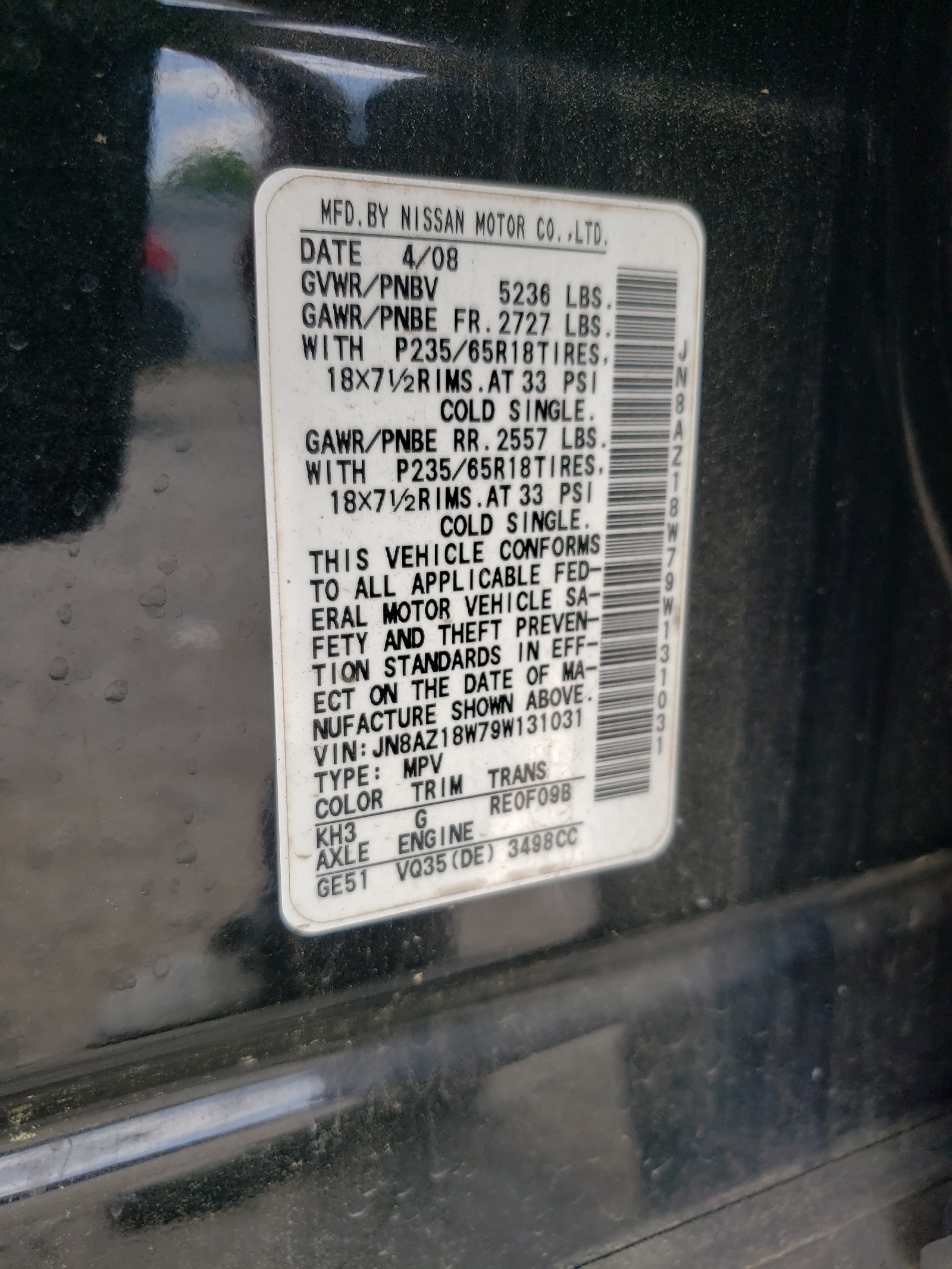 JN8AZ18W79W131031 2009 Nissan Murano S