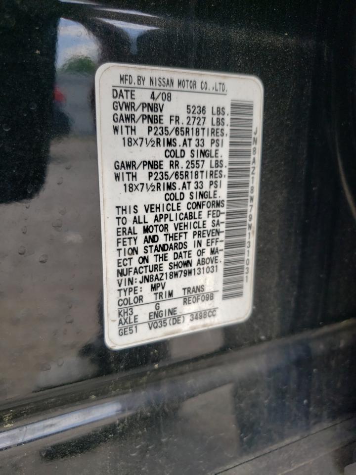 2009 Nissan Murano S VIN: JN8AZ18W79W131031 Lot: 57935074