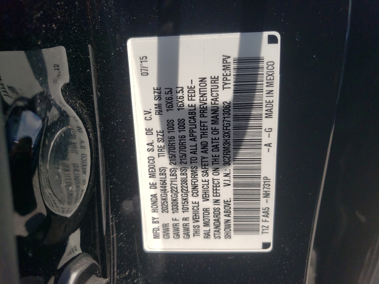 3CZRM3H3XFG713062 2015 Honda Cr-V Lx