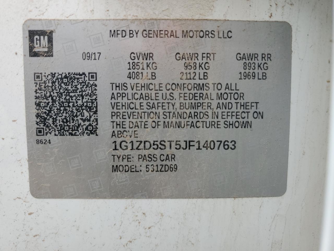 2018 Chevrolet Malibu Lt VIN: 1G1ZD5ST5JF140763 Lot: 59186614