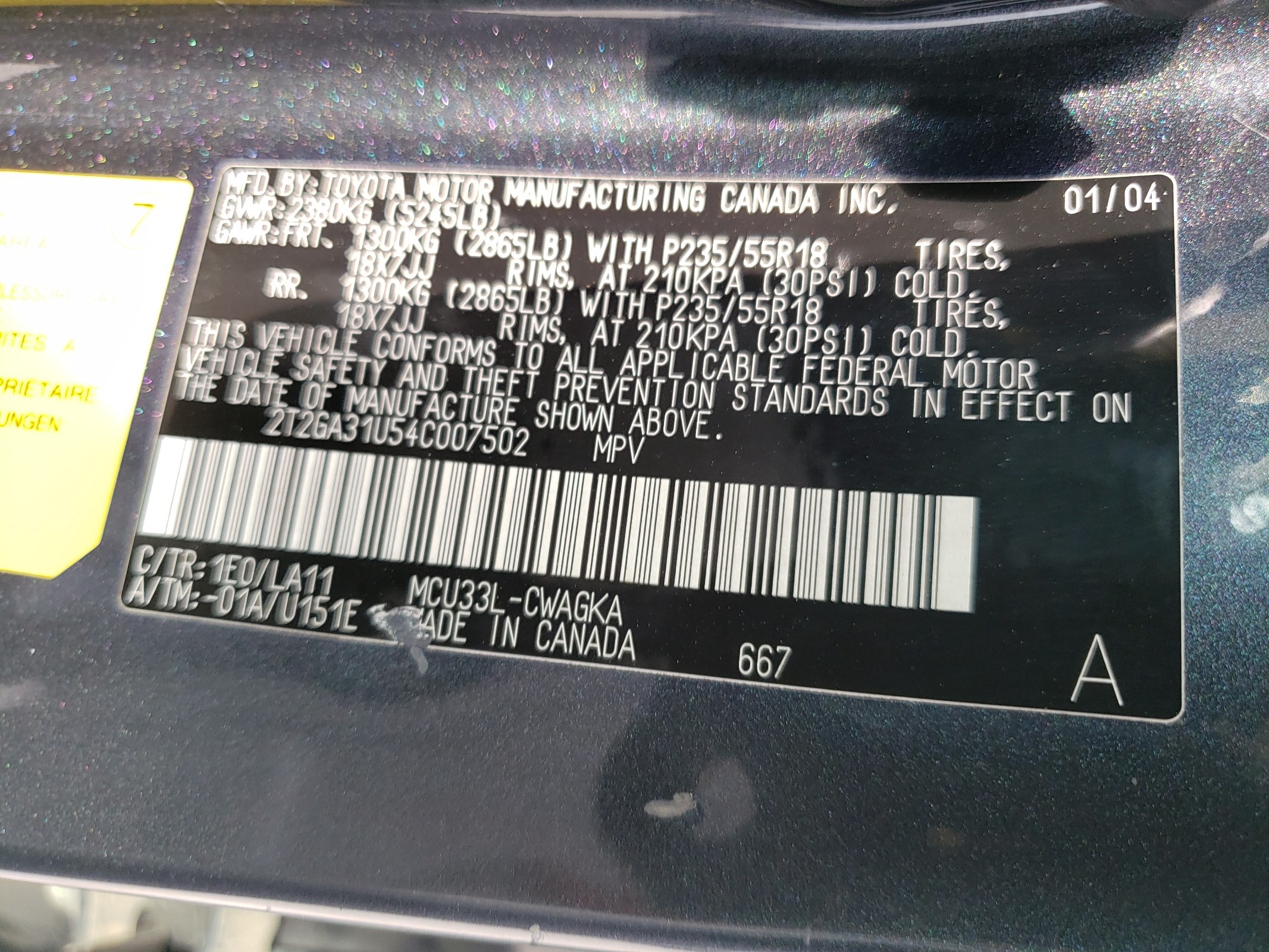 2T2GA31U54C007502 2004 Lexus Rx 330