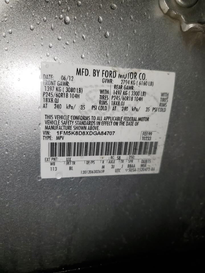 2013 Ford Explorer Xlt VIN: 1FM5K8D8XDGA84707 Lot: 58023094