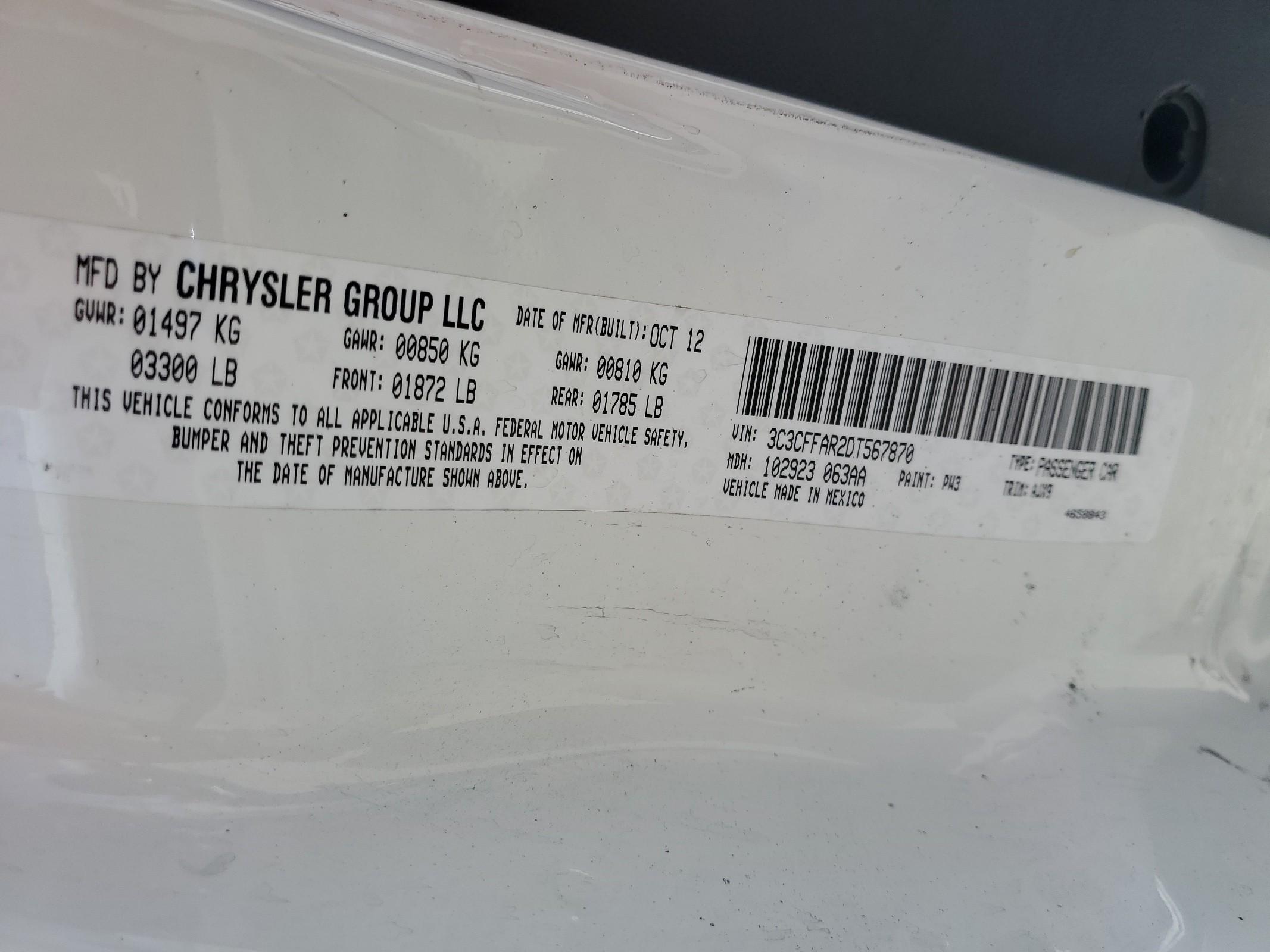 3C3CFFAR2DT567870 2013 Fiat 500 Pop