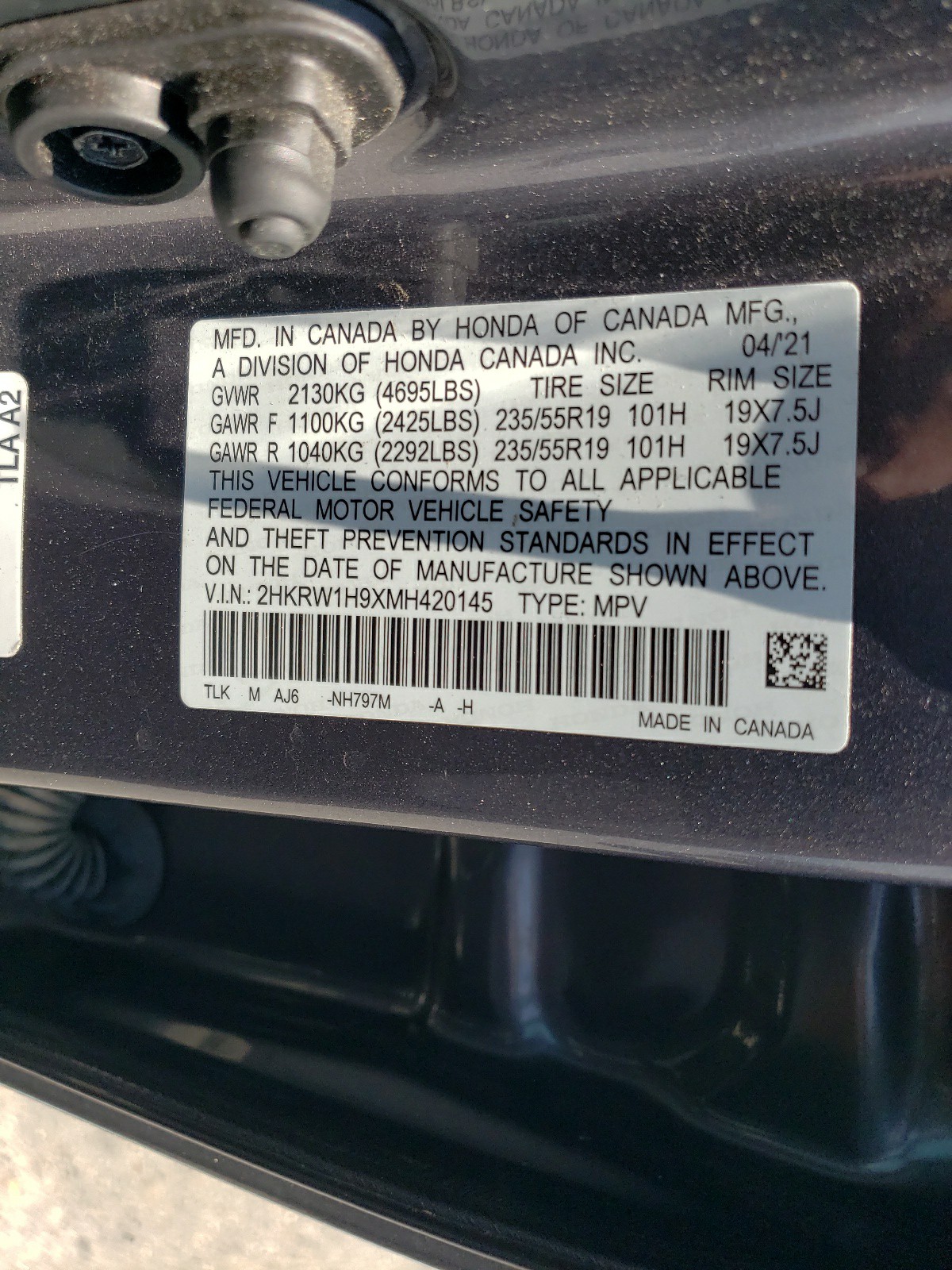 2HKRW1H9XMH420145 2021 Honda Cr-V Touring