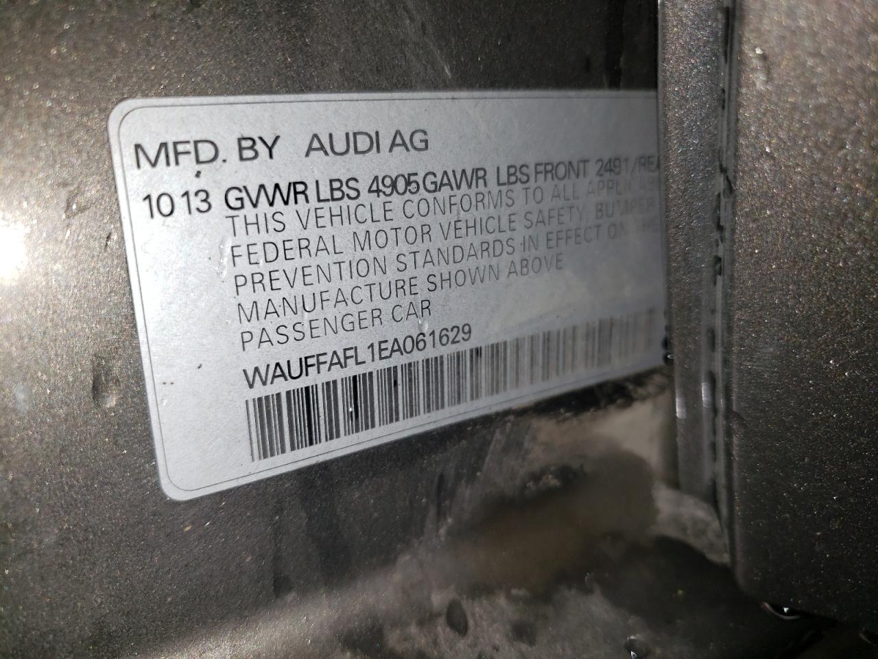 2014 Audi A4 Premium Plus VIN: WAUFFAFL1EA061629 Lot: 60755064