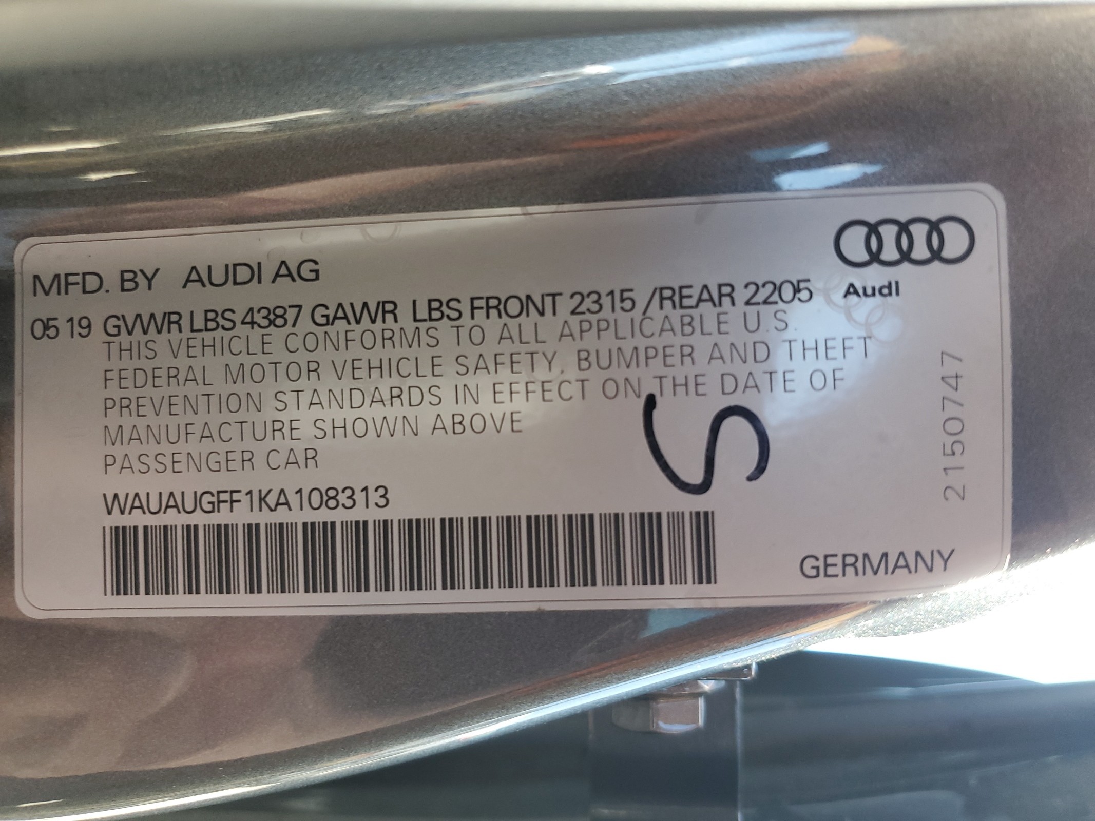 WAUAUGFF1KA108313 2019 Audi A3 Premium