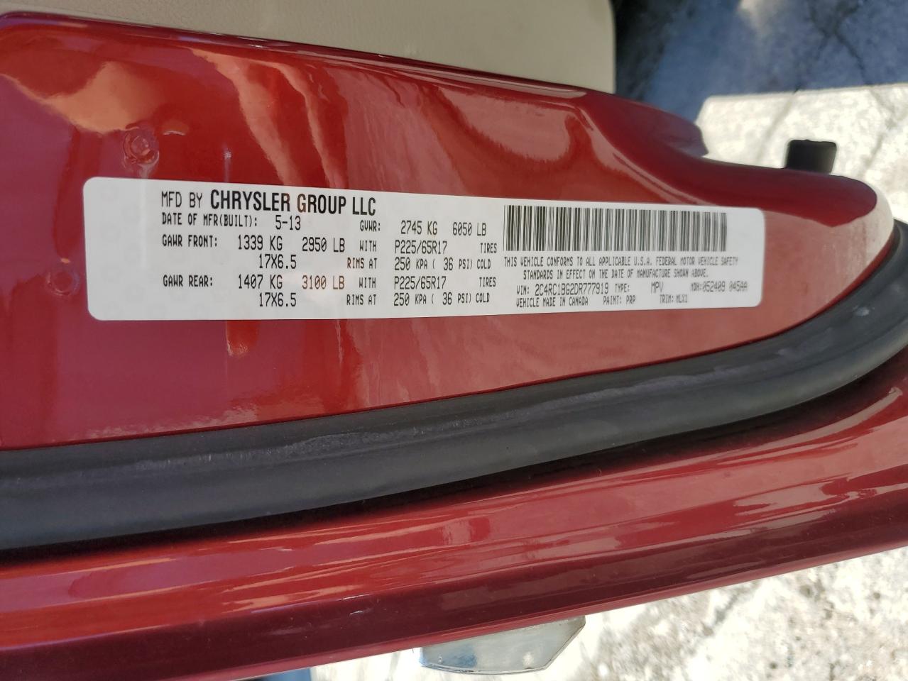 2013 Chrysler Town & Country Touring VIN: 2C4RC1BG2DR777919 Lot: 60595714