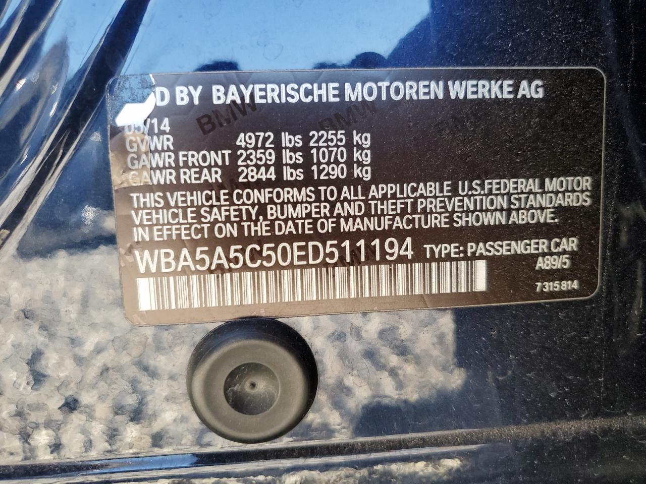 2014 BMW 528 I VIN: WBA5A5C50ED511194 Lot: 60341684