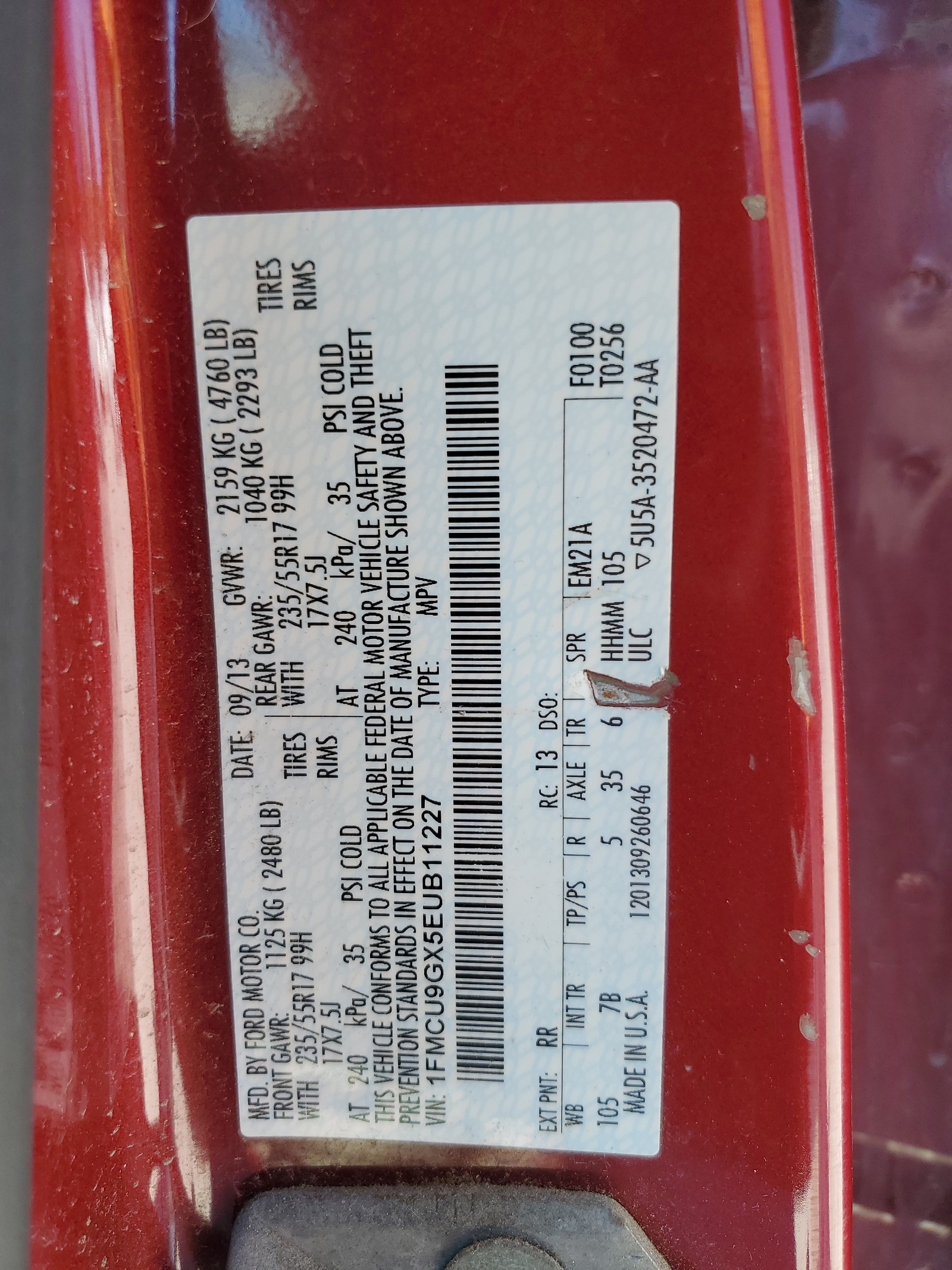 1FMCU9GX5EUB11227 2014 Ford Escape Se