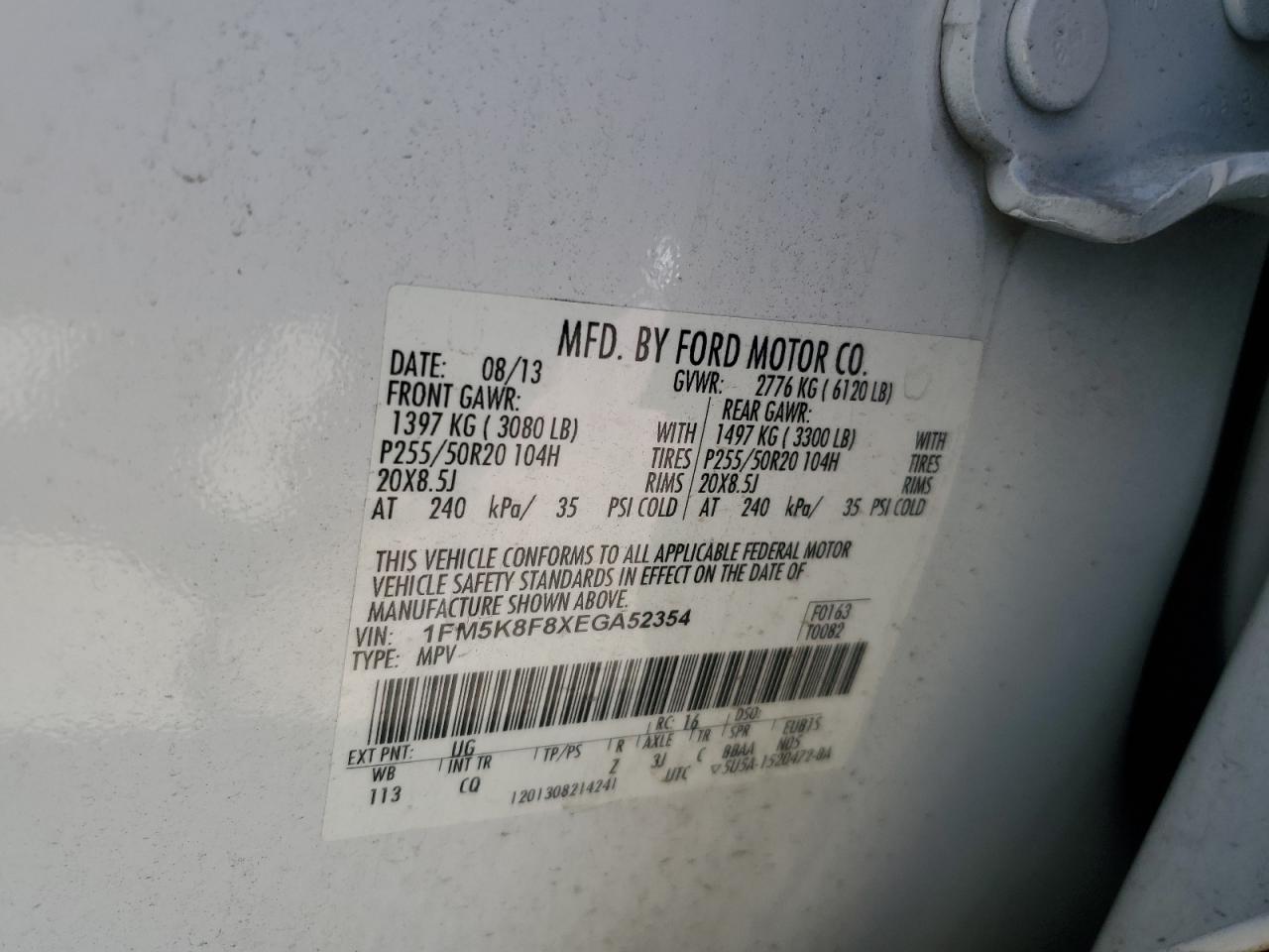 2014 Ford Explorer Limited VIN: 1FM5K8F8XEGA52354 Lot: 59075704