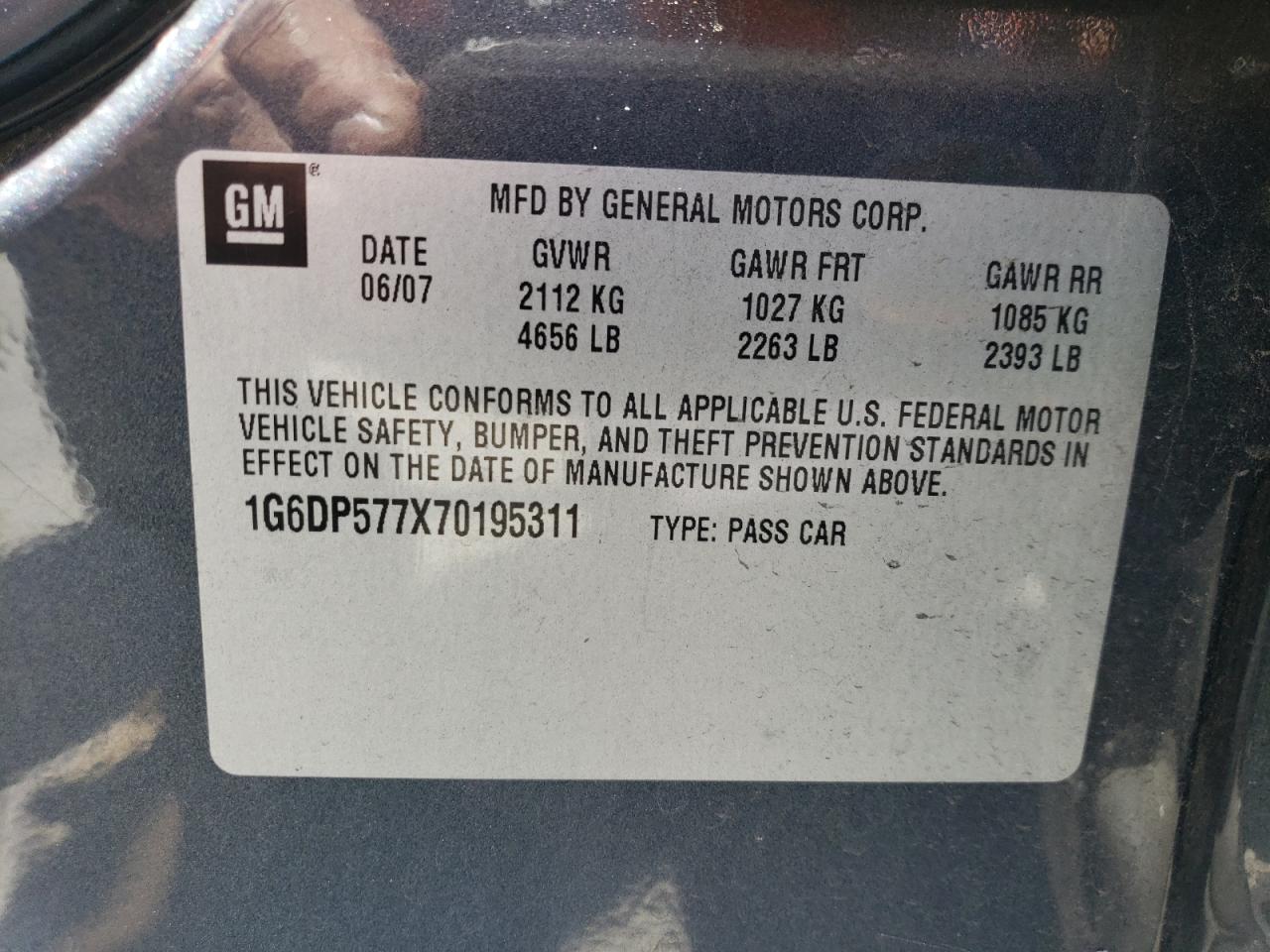 2007 Cadillac Cts Hi Feature V6 VIN: 1G6DP577X70195311 Lot: 59646084