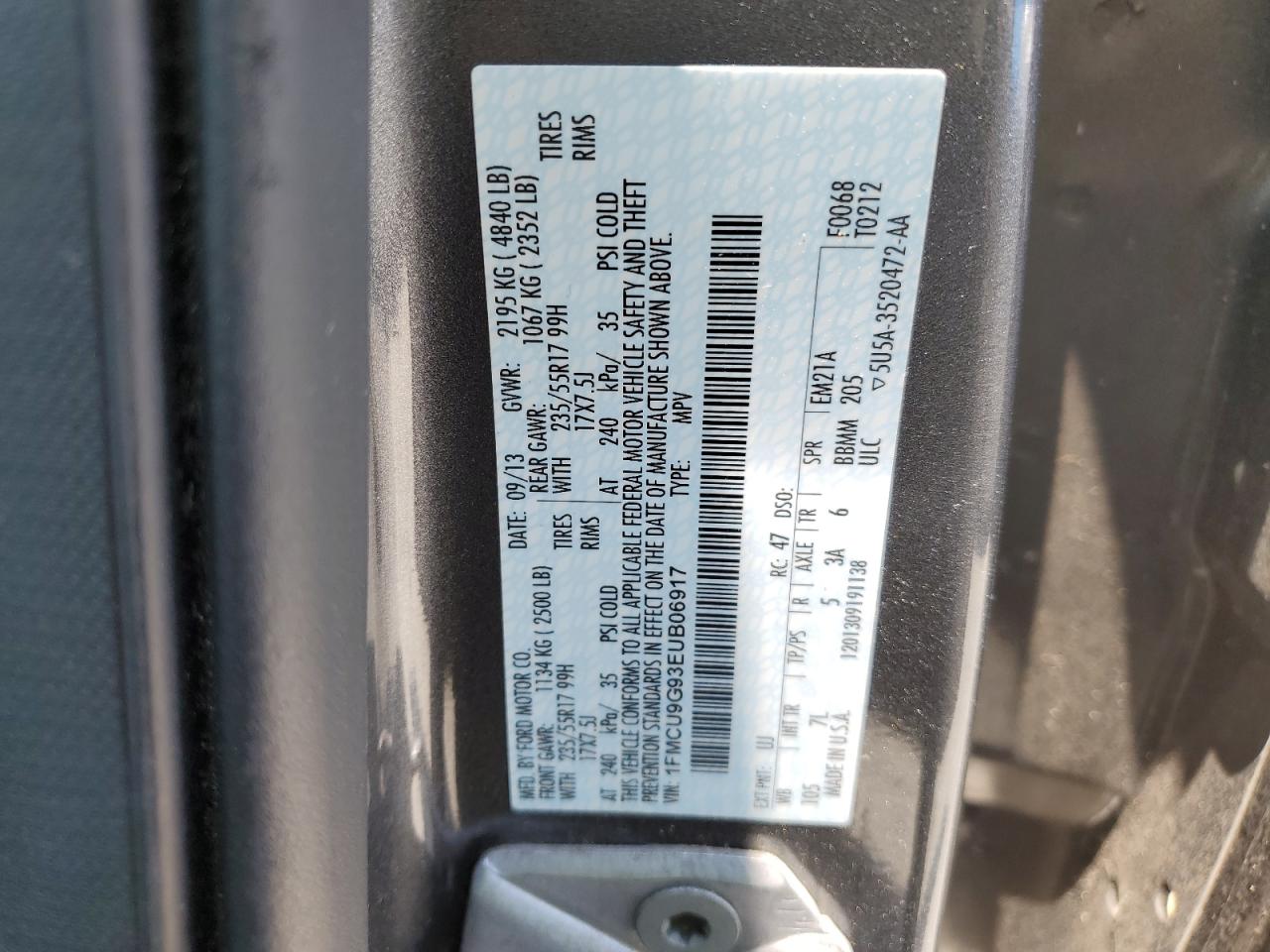 2014 Ford Escape Se VIN: 1FMCU9G93EUB06917 Lot: 58121144
