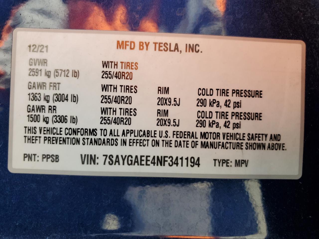 2022 Tesla Model Y VIN: 7SAYGAEE4NF341194 Lot: 59064844