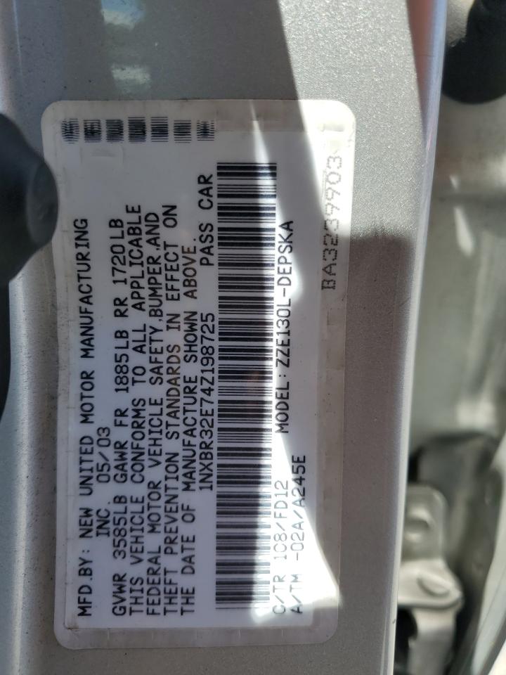 2004 Toyota Corolla Ce VIN: 1NXBR32E74Z198725 Lot: 58928084