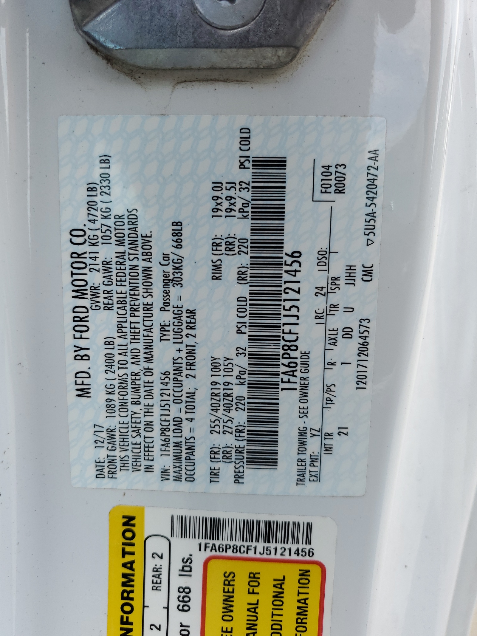 1FA6P8CF1J5121456 2018 Ford Mustang Gt