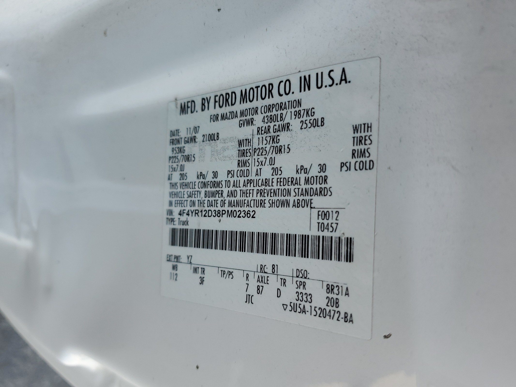 4F4YR12D38PM02362 2008 Mazda B2300