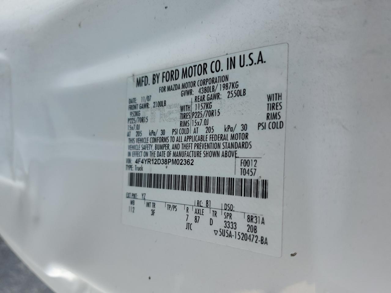2008 Mazda B2300 VIN: 4F4YR12D38PM02362 Lot: 60067434