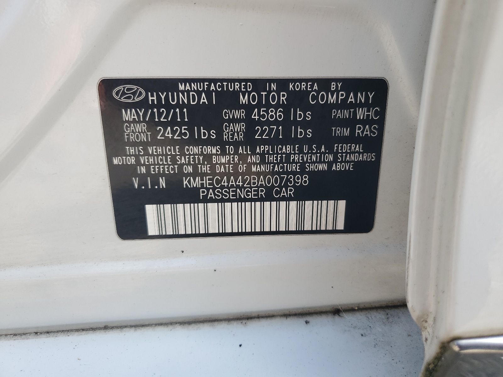 KMHEC4A42BA007398 2011 Hyundai Sonata Hybrid