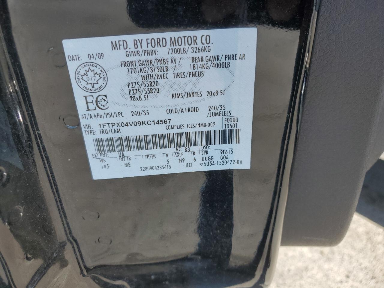 2009 Ford F150 Super Cab VIN: 1FTPX04V09KC14567 Lot: 71153284