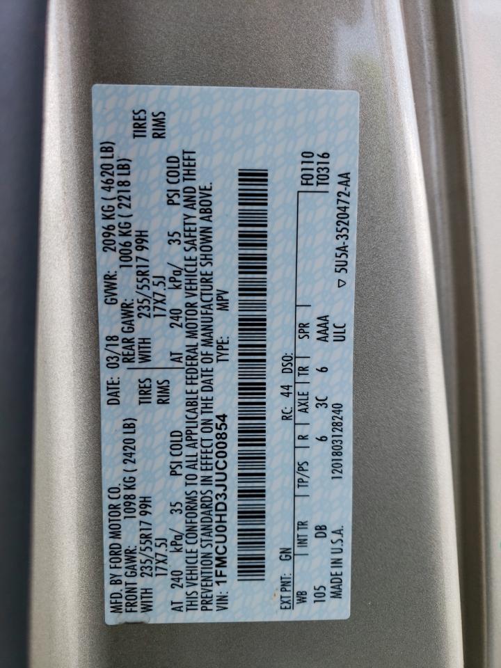 2018 Ford Escape Sel VIN: 1FMCU0HD3JUC00854 Lot: 59766064