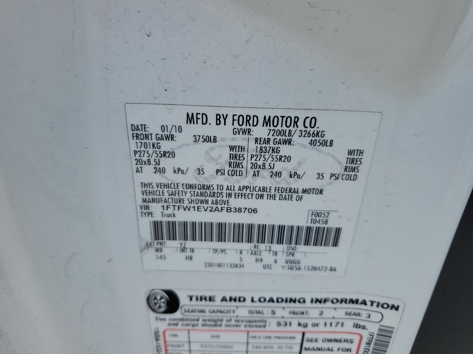 1FTFW1EV2AFB38706 2010 Ford F150 Supercrew