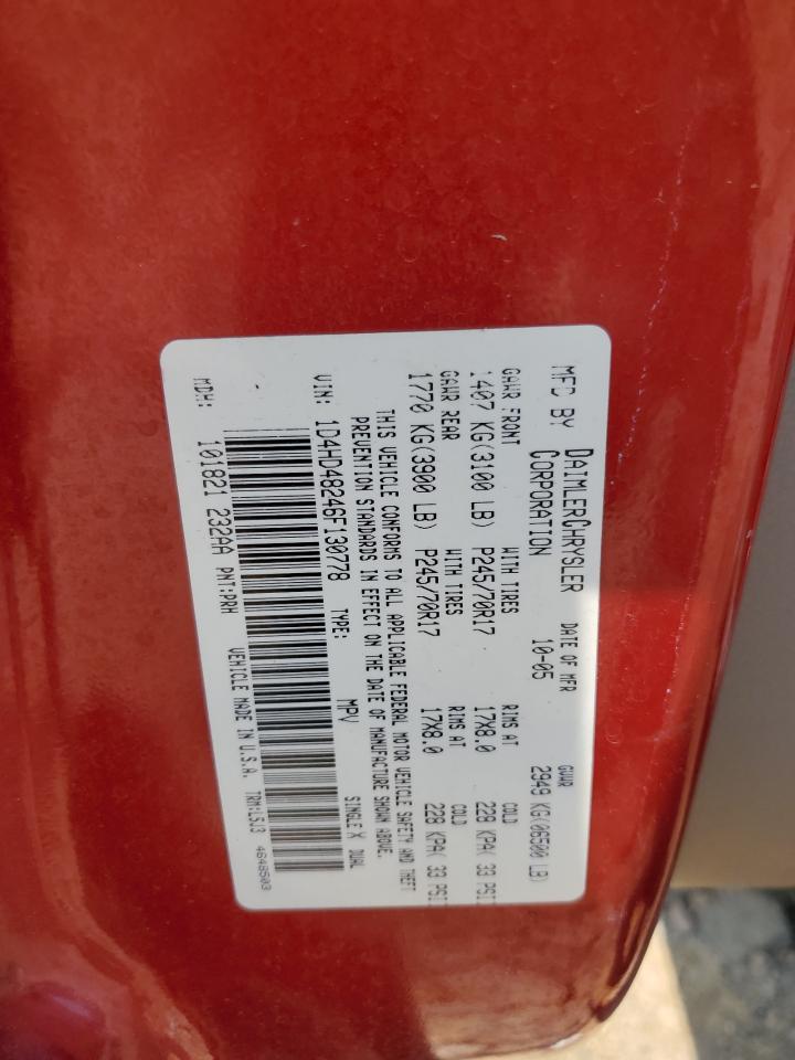 2006 Dodge Durango Slt VIN: 1D4HD48246F130778 Lot: 58391074