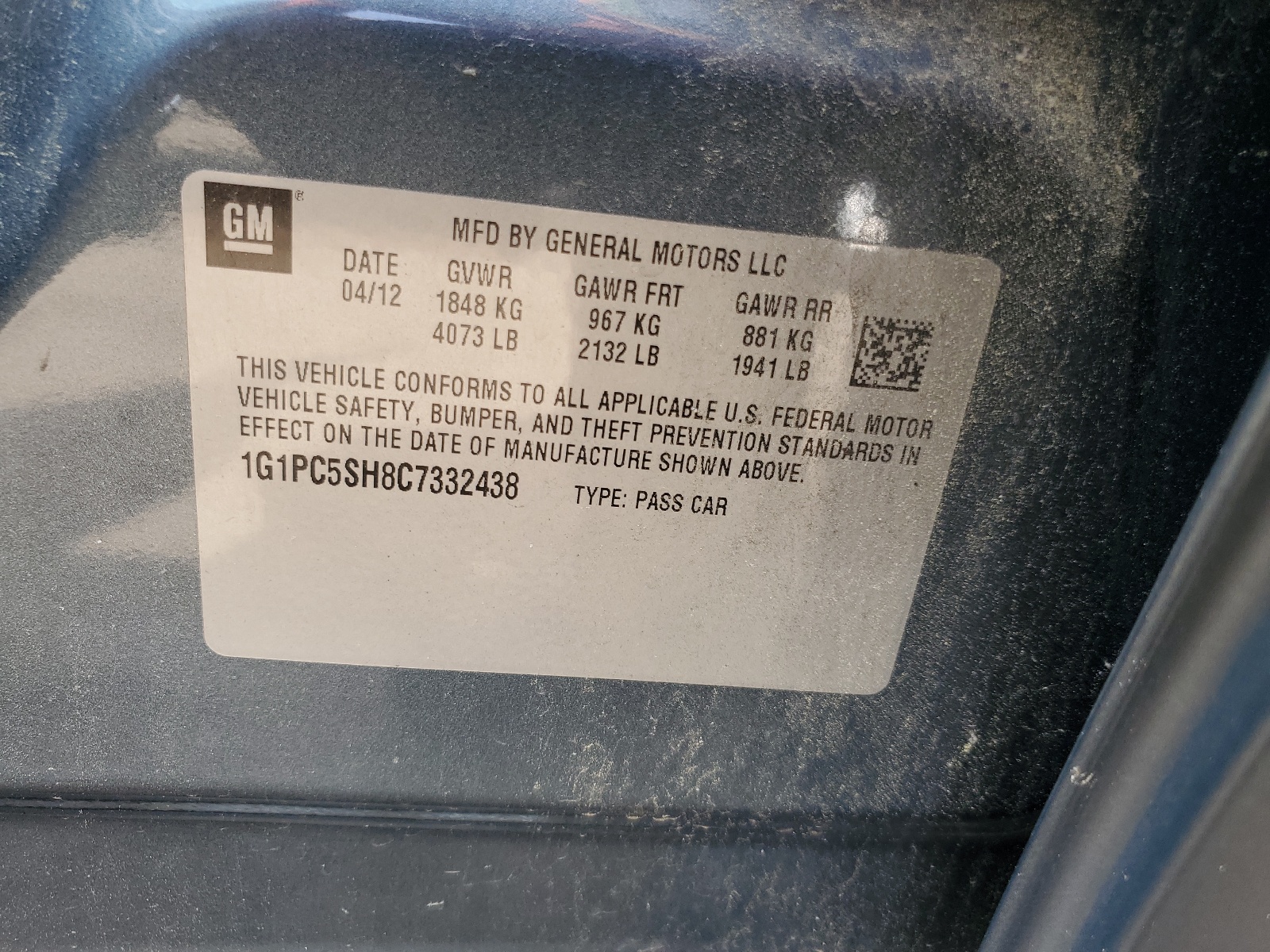 1G1PC5SH8C7332438 2012 Chevrolet Cruze Ls