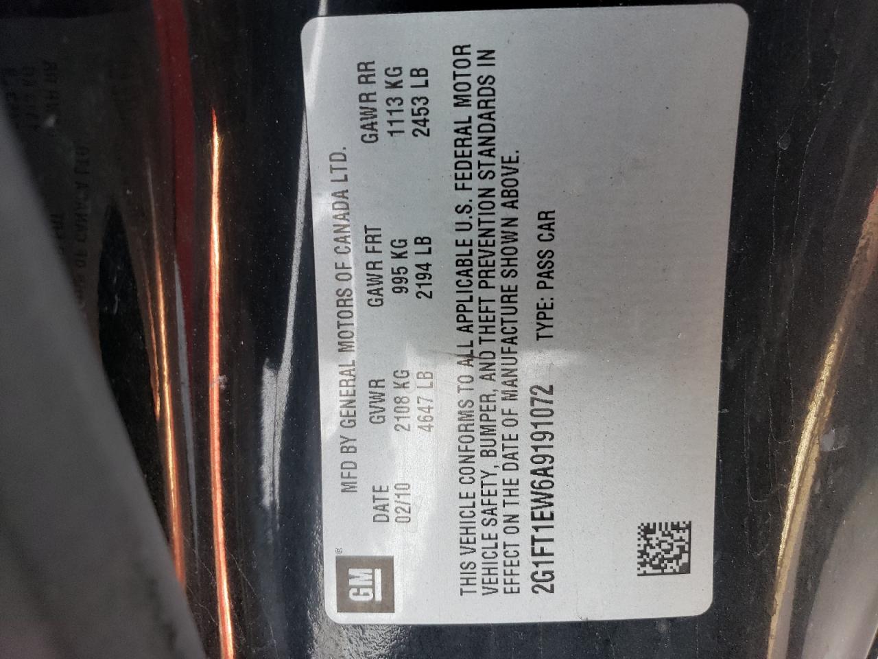 2010 Chevrolet Camaro Ss VIN: 2G1FT1EW6A9191072 Lot: 60549744