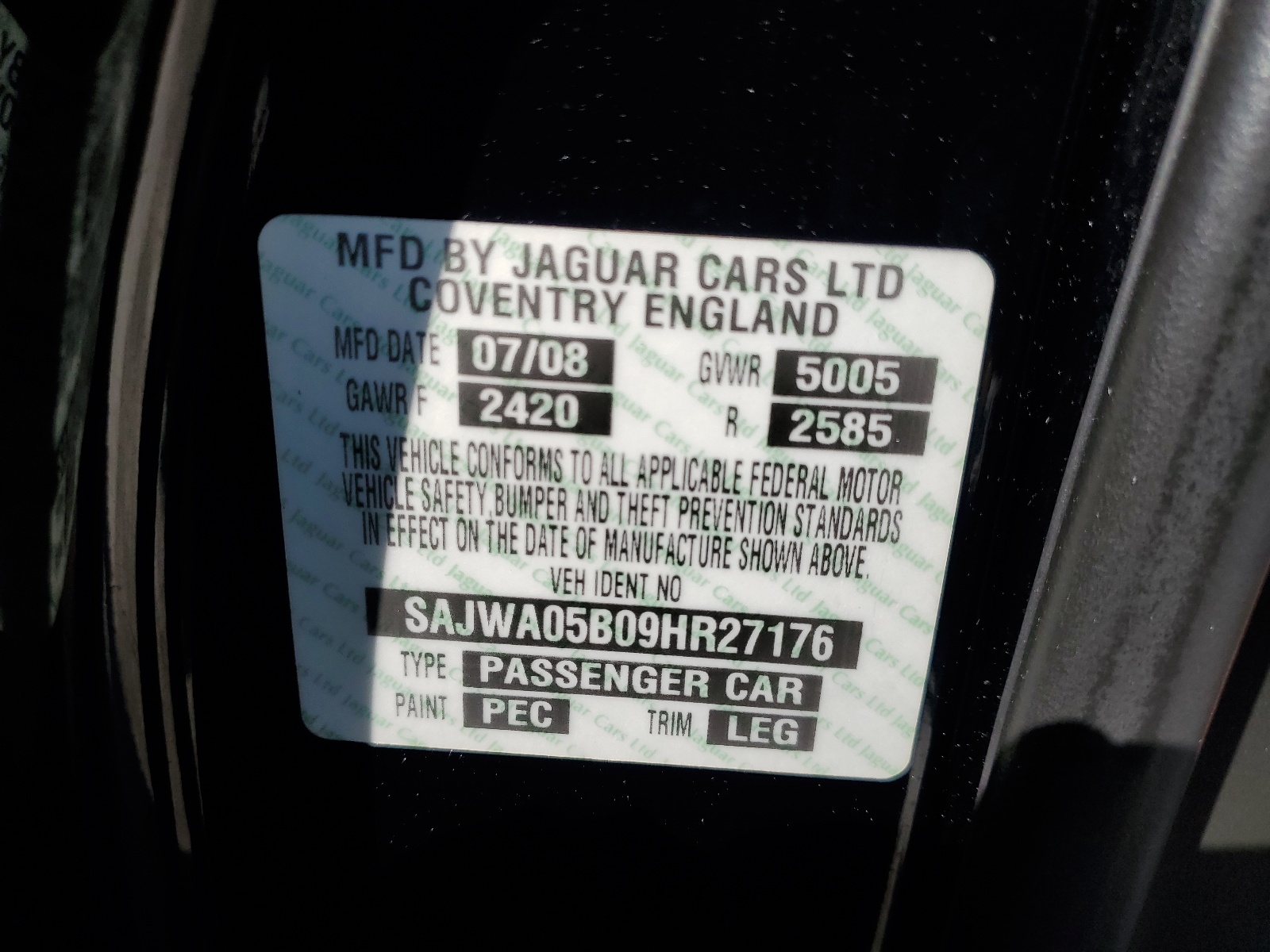 SAJWA05B09HR27176 2009 Jaguar Xf Luxury