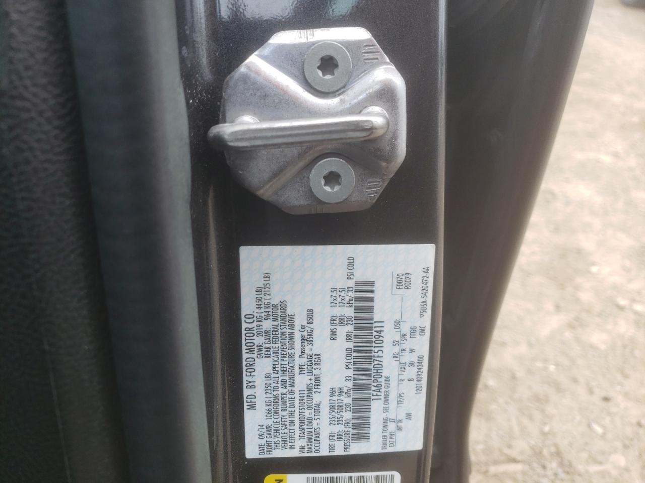 2015 Ford Fusion Se VIN: 1FA6P0HD7F5109411 Lot: 57629054