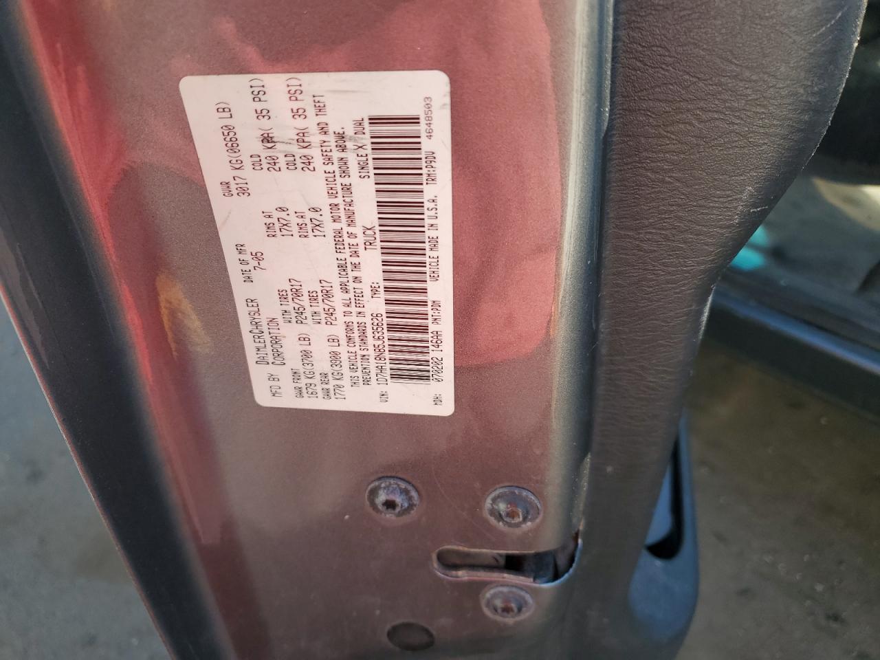 2005 Dodge Ram 1500 St VIN: 1D7HA18N85J635626 Lot: 61050794