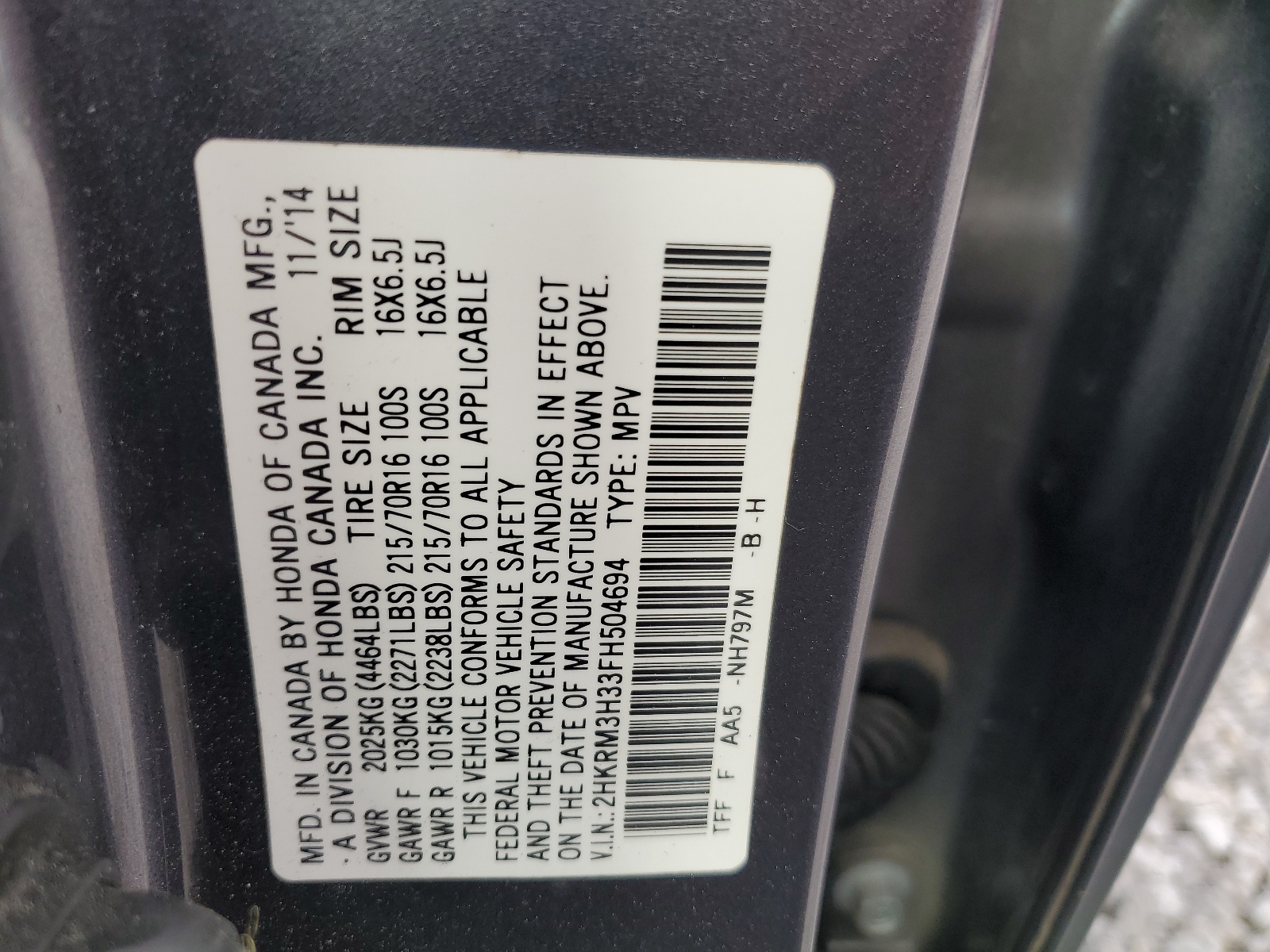 2HKRM3H33FH504694 2015 Honda Cr-V Lx
