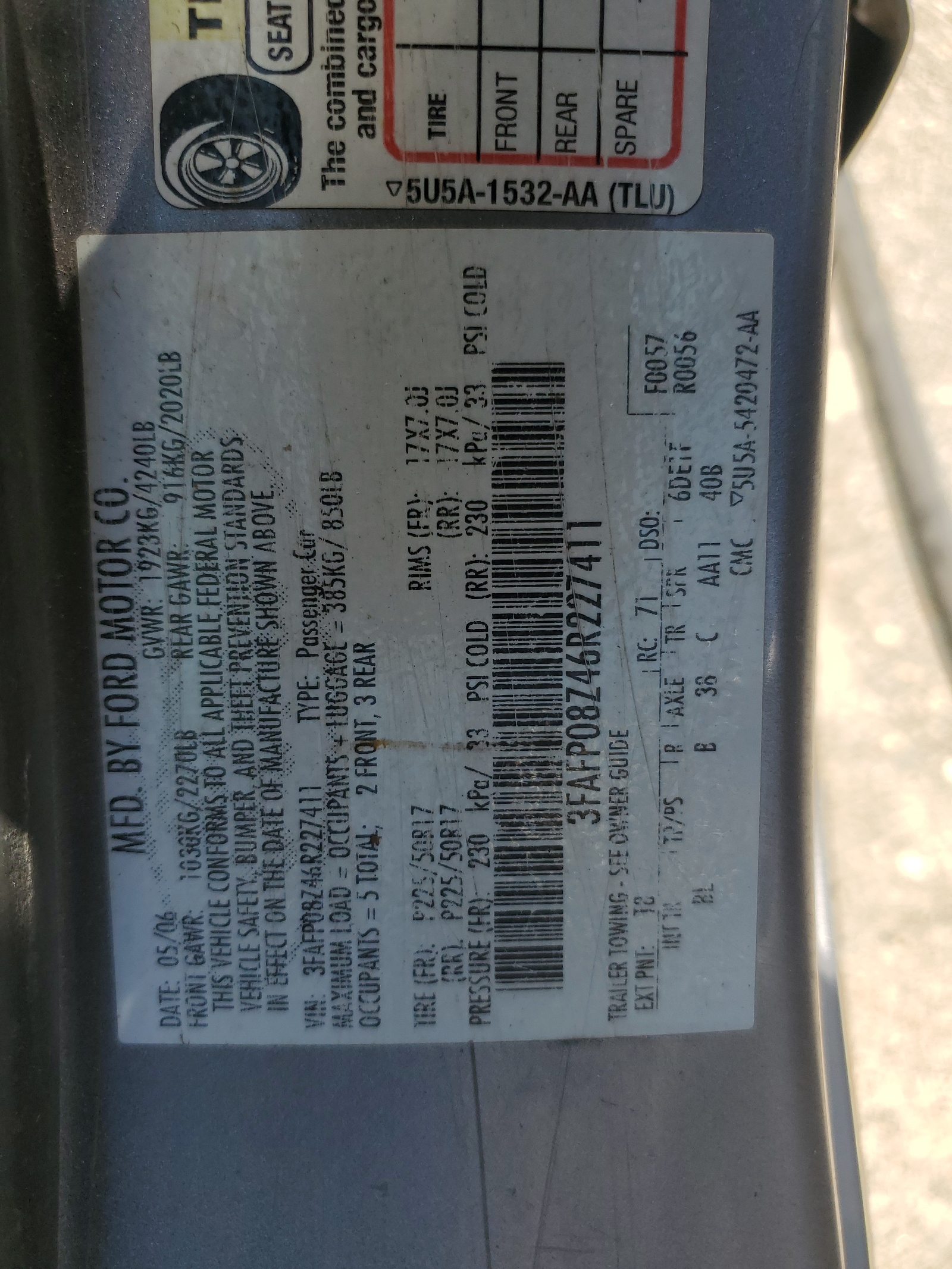 3FAFP08Z46R227411 2006 Ford Fusion Sel