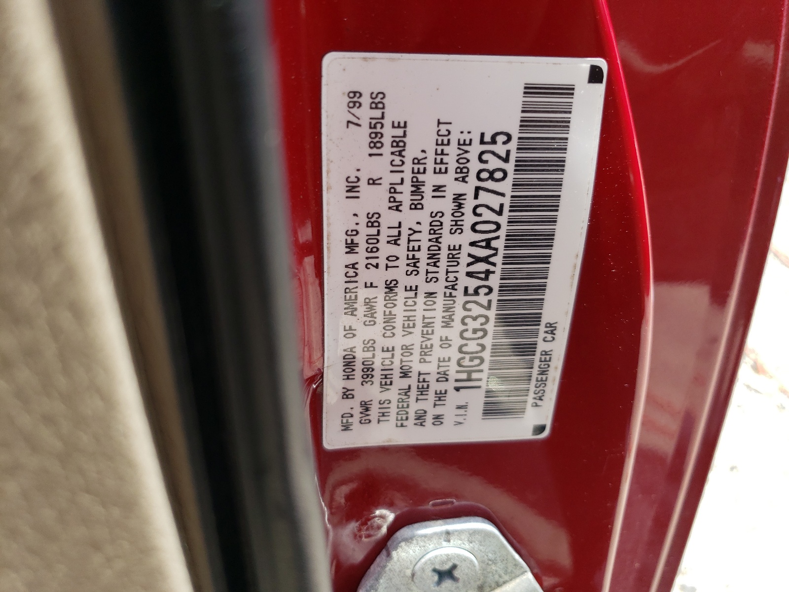 1HGCG3254XA027825 1999 Honda Accord Ex