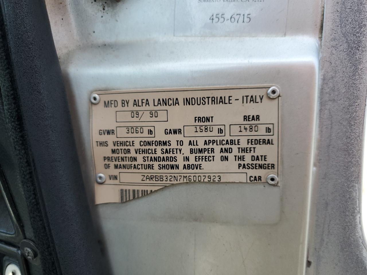 1991 Alfa Romeo Spider Veloce VIN: ZARBB32N7M6007923 Lot: 60055114